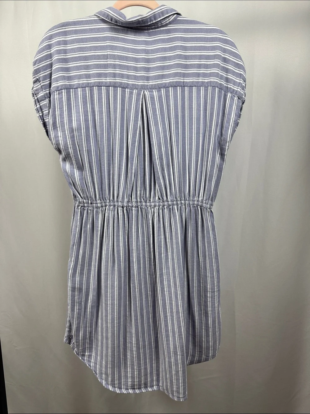 Japna Blue White Stripe Shirt Dress Tie Waist Linen Blend Size Large